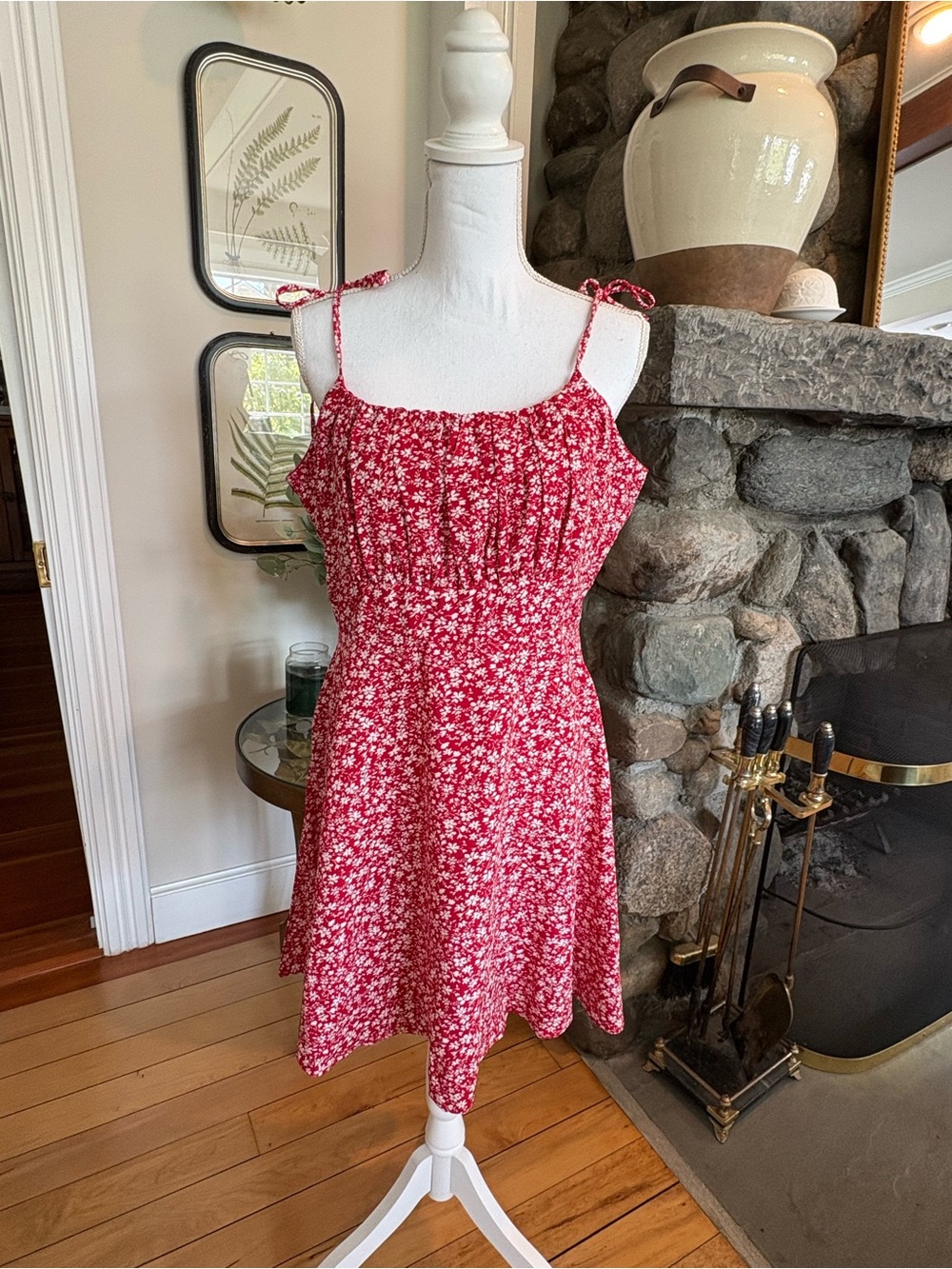 Women's Red Floral Tie-Shoulder Mini Dress